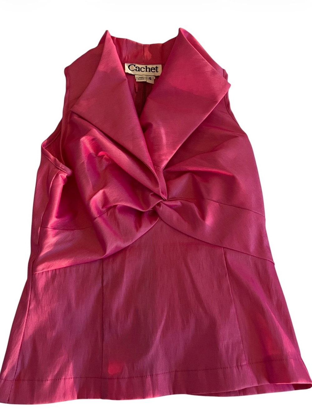 Cachet Hot Pink Twist-Front Sleeveless Blouse